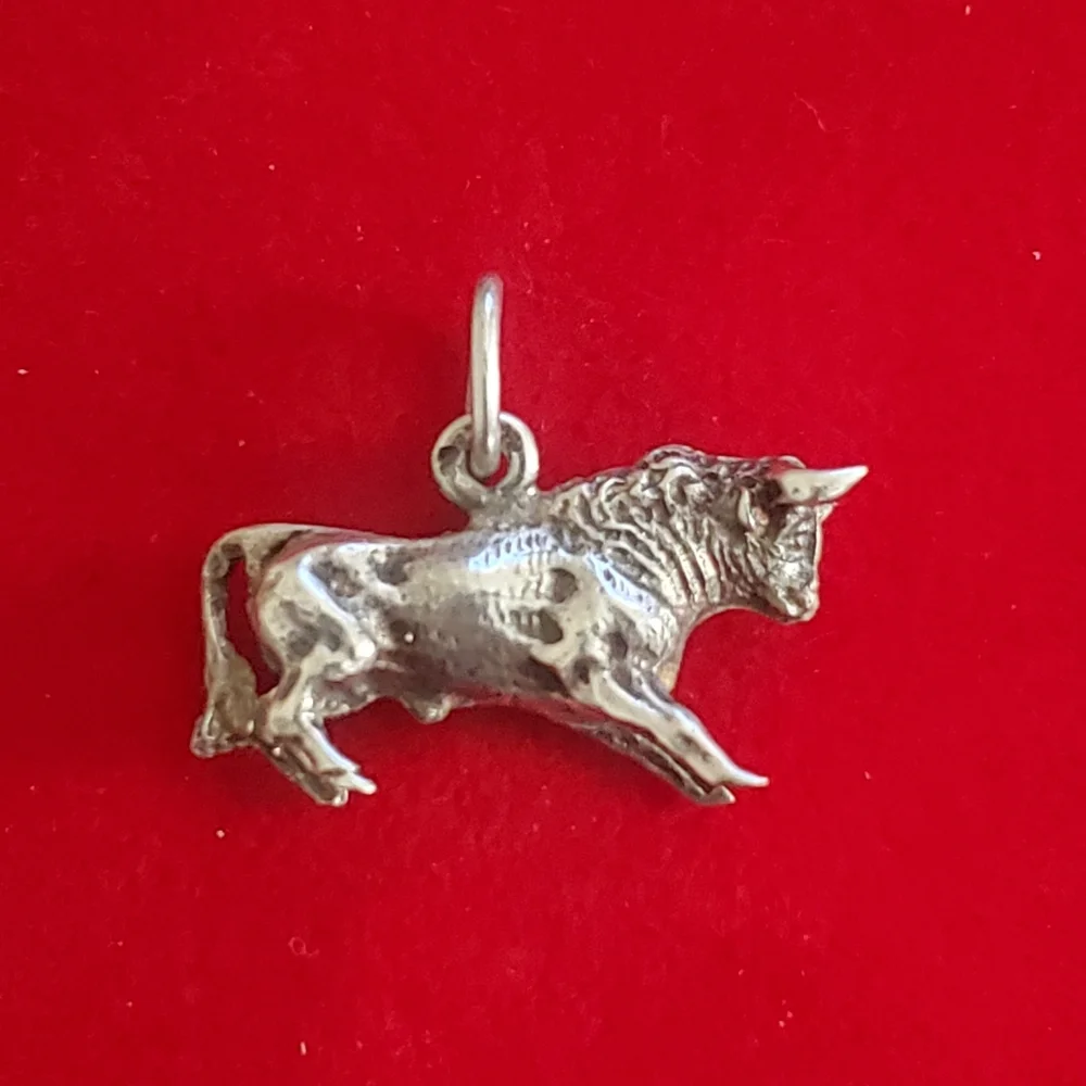 Sterling Silver Bull Charm Pendant - Silver